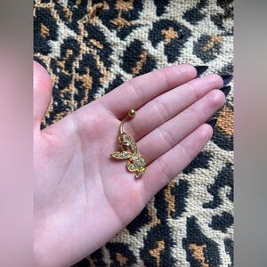 Fake Gold Crystal Bunny Belly Ring - Women's Navel Jewelry